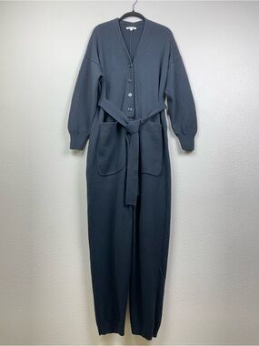 Alex Mill Black Long-Sleeve Knit Jumpsuit with Self-Tie Belt
